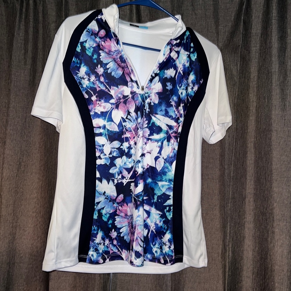 PGA TOUR Women's Shadow Floral Print 1/4 Zip Short Sleeve Golf Polo Shirt Large